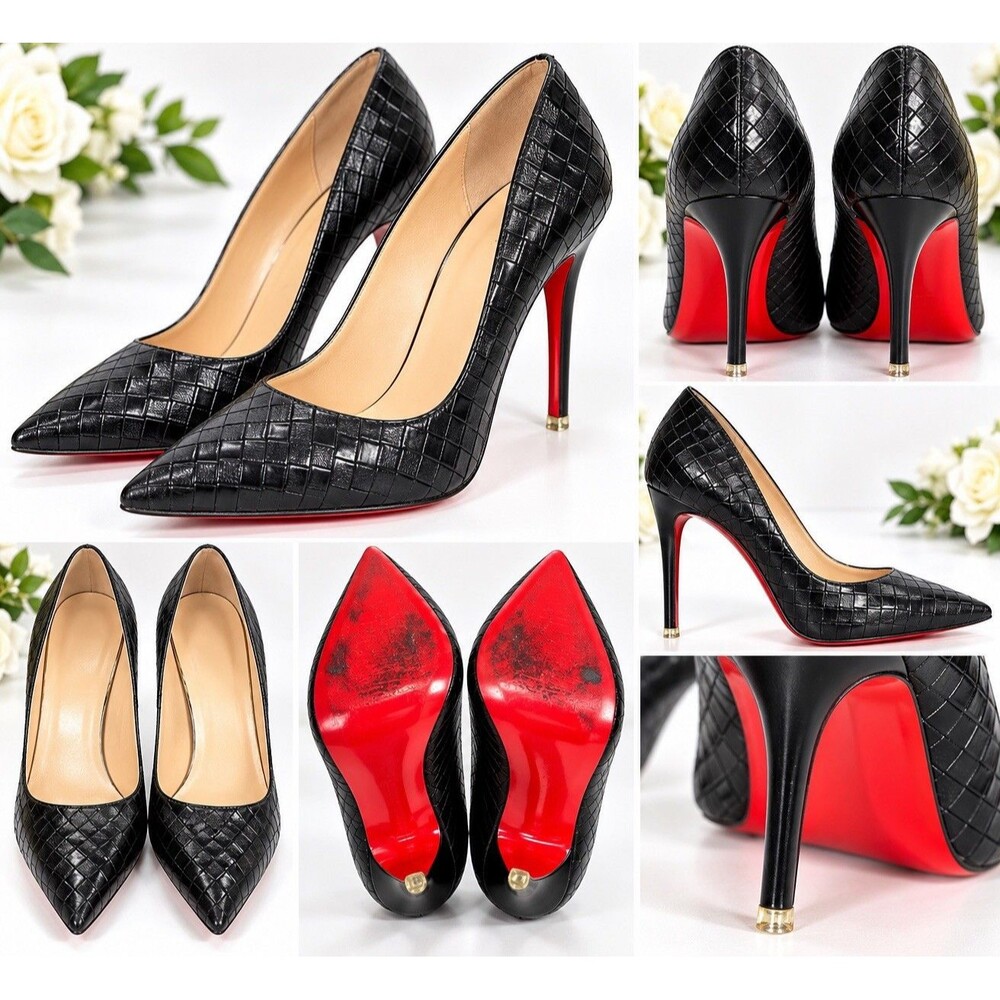 Fashion Women's Stiletto Heel Pumps Black Pointed Toe Red Sole Y2K SEXY